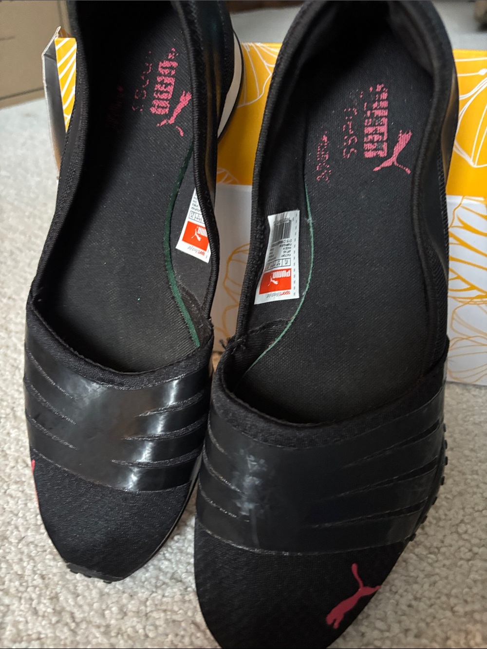 Puma Black Ballet Flats with Pink Puma Logo